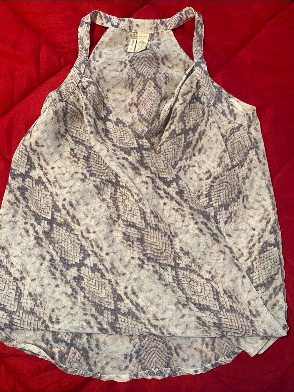 Size Small Japna Gray Snake-Print Halter Camisole high-low sheer evening office - Picture 2 of 9